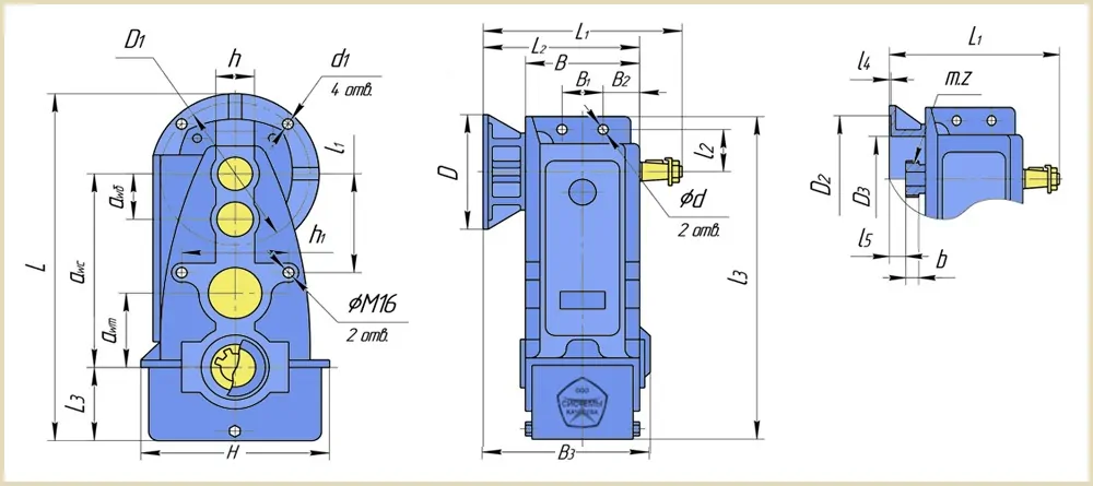 Размеры и чертеж редуктора В-100Ф 125Ф 160Ф