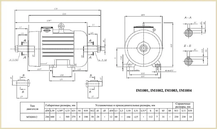 Креслення та розміри кранового двигуна mtkh 012-6 mtkf mtkb 2,2 915