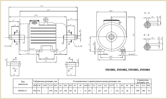 Креслення та розміри кранового двигуна mtkh 112-6 mtkf mtkb 5 890