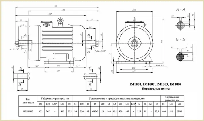 Чертеж и размеры МТКF 412 8 22 700 на лапах