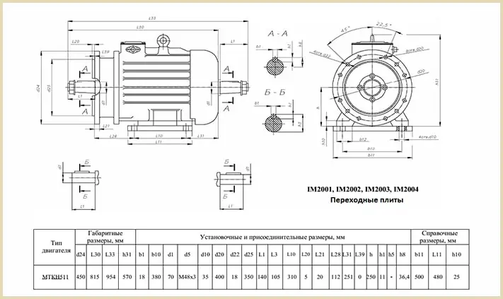 Чертеж и размеры МТКF 511 8 30 700 на лапах