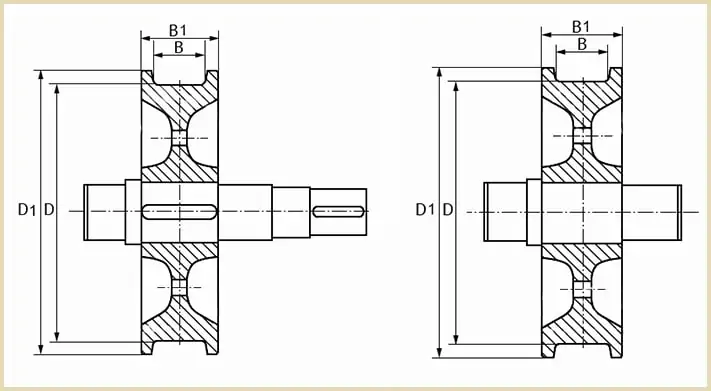Чертеж ведомого и ведущего колеса к2р 1000х170 с валом