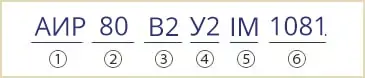 розшифровка маркування електродвигуна АИР80В2У2 АИР80В2У3 IM1081