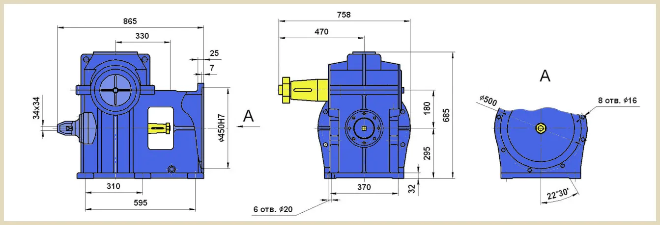Чертеж габаритных размеров редуктора РГЛ-180