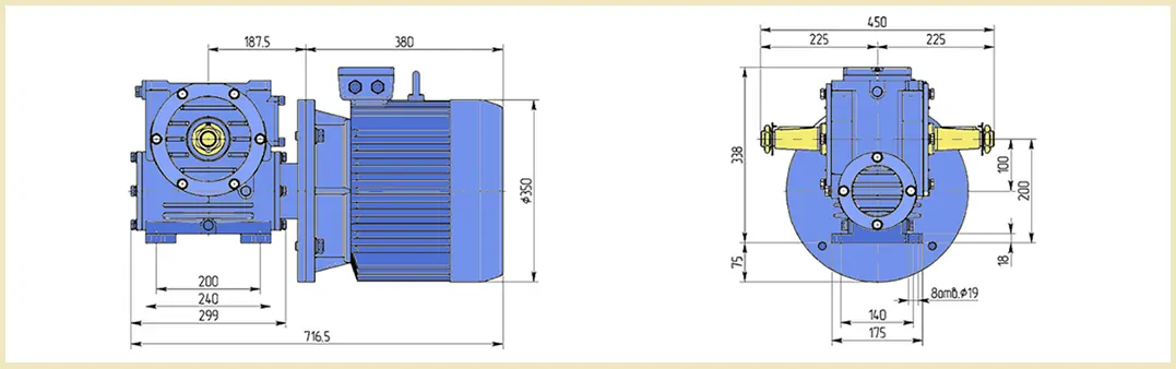 Чертеж габаритных размеров мотор-редуктора МЧ-100