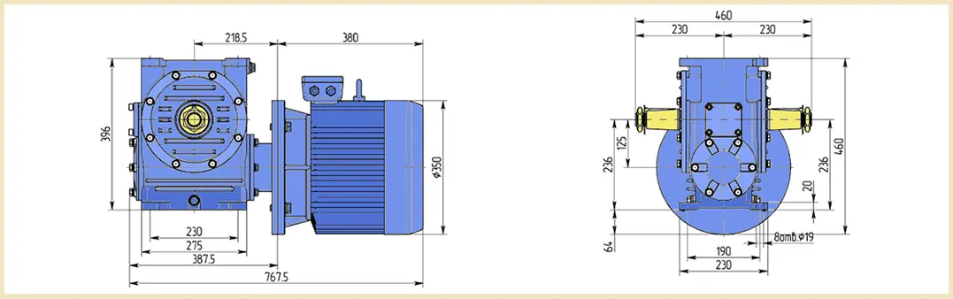 Креслення габаритних розмірів мотор-редуктора МЧ-125