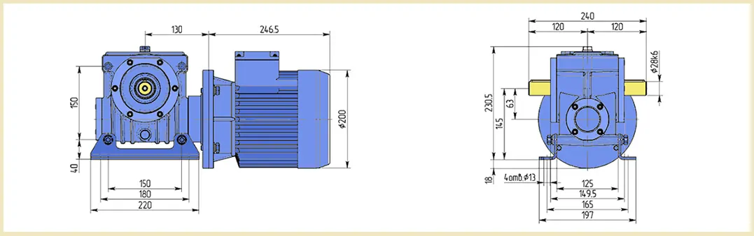 Чертеж габаритных размеров мотор-редуктора МЧ-63