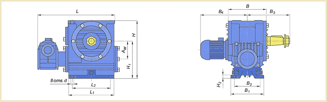 Габаритне креслення мотор-редукторів МЧ2-100, МЧ2-125, МЧ2-160