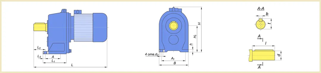 Габаритный чертеж мотор-редуктора 4МЦ2С размеры