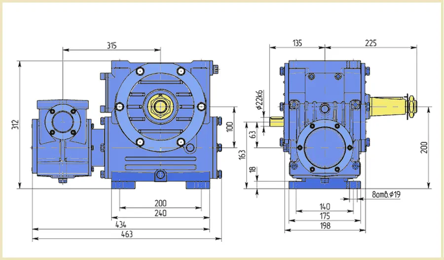 Размеры и чертеж редуктора Ч2-100