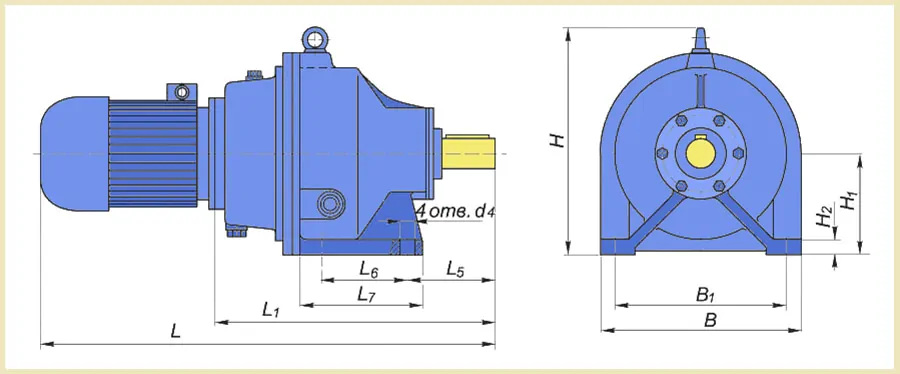 Чертеж мотор-редуктора мпо2м-15 на лапах