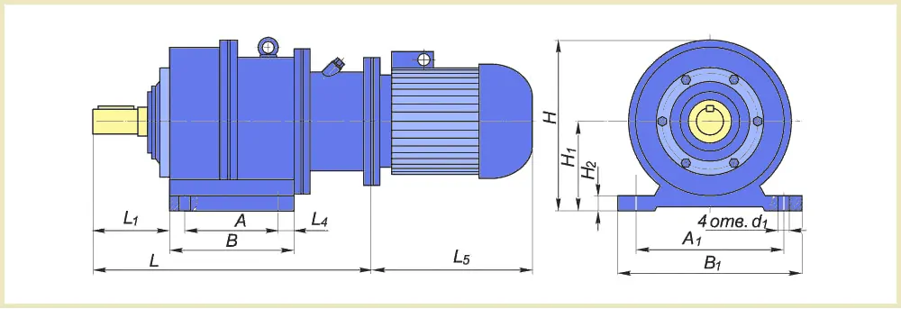 Чертеж мотор-редуктора МР2 на лапах