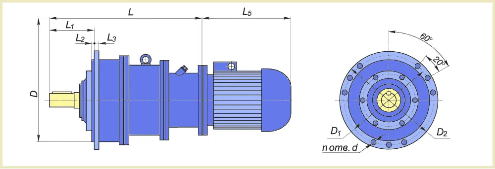 Чертеж мотор-редуктора МР2 с фланцем
