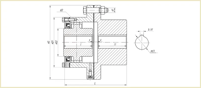 Чертеж габаритных размеров муфты МЗП