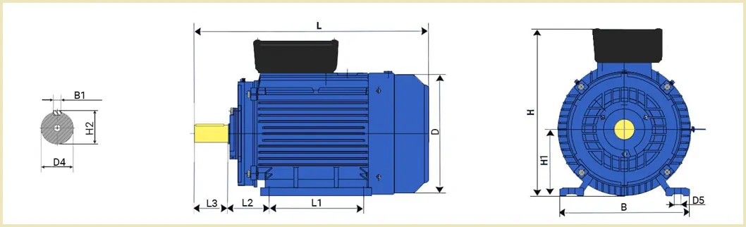 чертеж асинхронного электродвигатель 2,2 кВт 3000 об/мин 220В c габаритными размерами