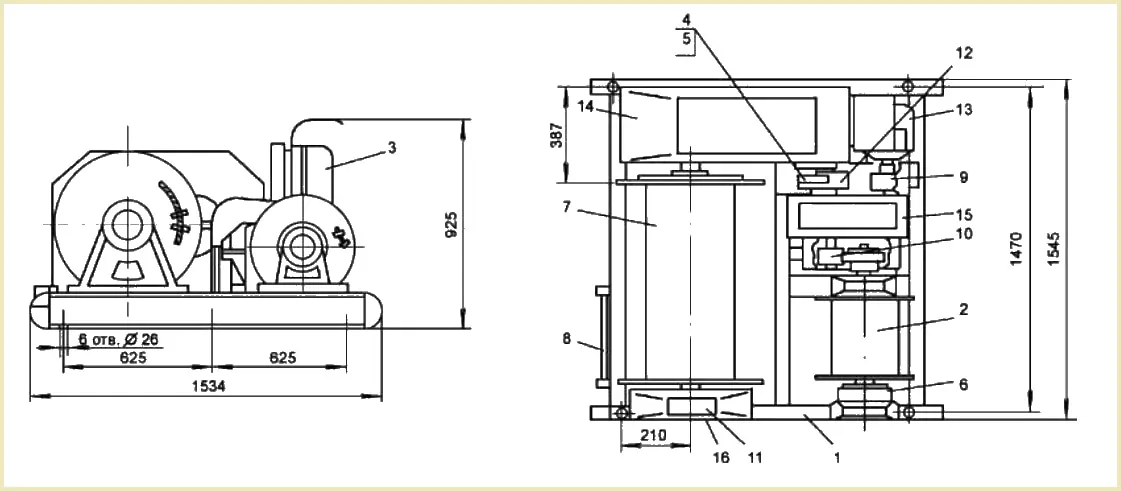 Габаритные размеры лебедки ТЛ-8Б чертеж