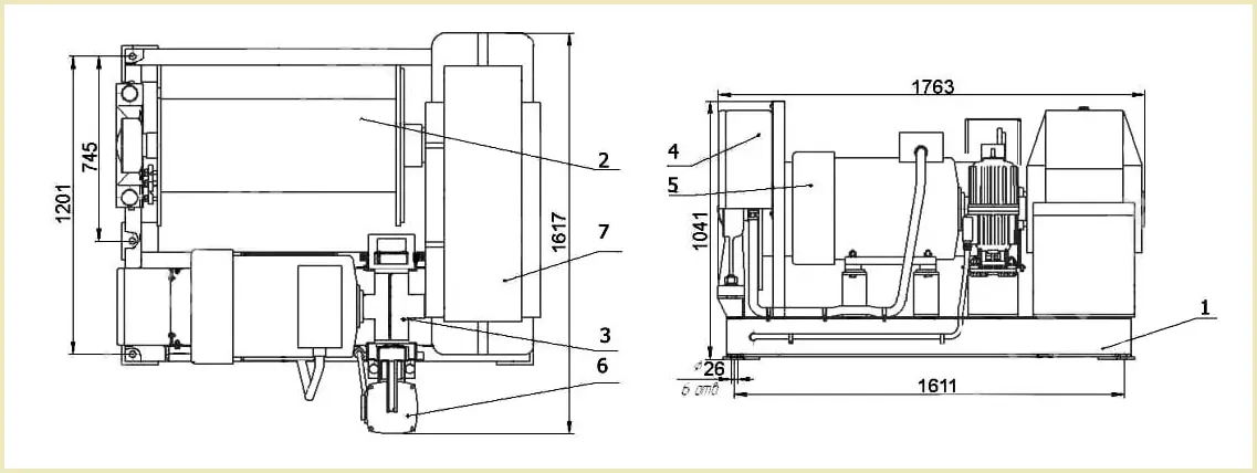 Габаритные размеры лебедки ТЛ-7А-2 чертеж