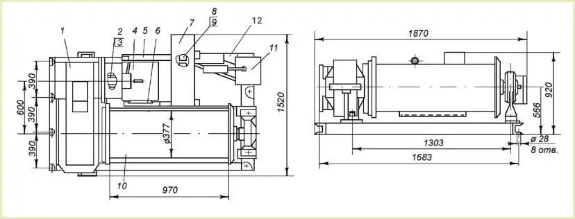 Габаритные размеры лебедки ТЛ-7Б-1 чертеж