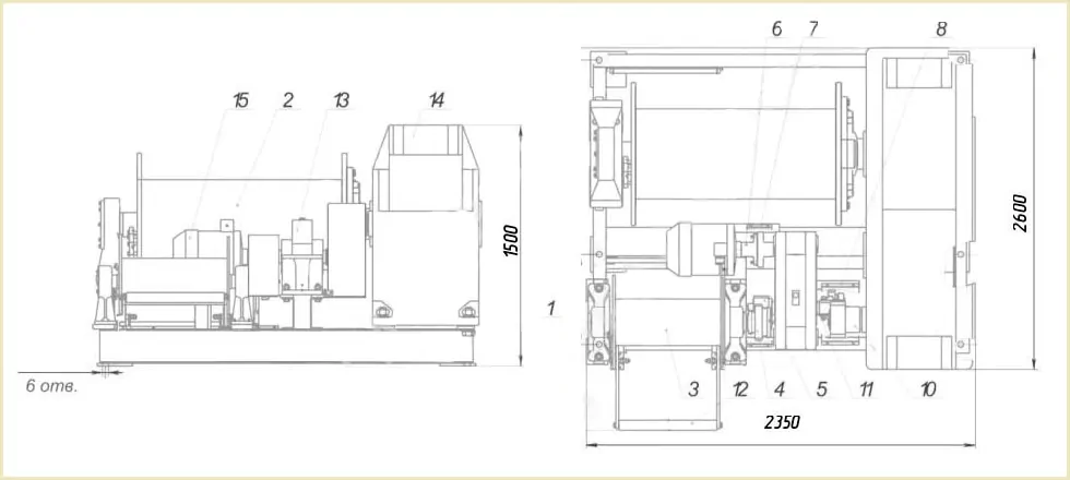 Габаритные размеры лебедки ЛЭМ-20 чертеж