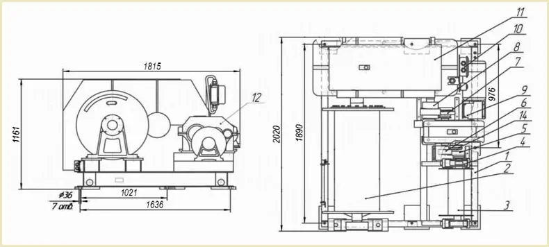 Габаритные размеры лебедки ЛЭМ-8 чертеж