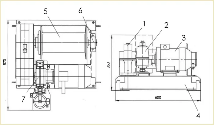 Габаритные размеры лебедки ЛМ-0,25 чертеж
