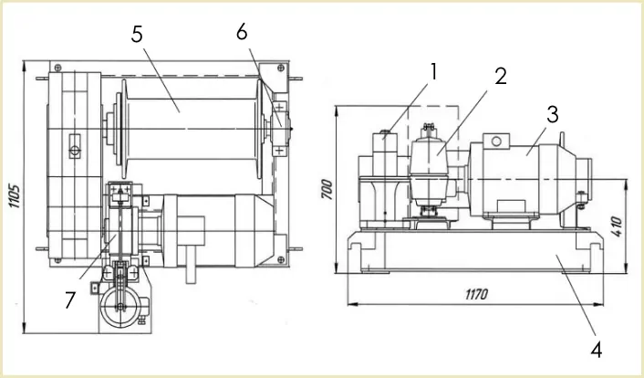 Габаритные размеры лебедки ЛМ-2 чертеж