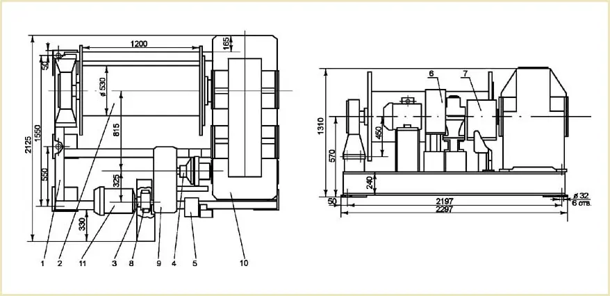 Габаритные размеры лебедки ТЭЛ-10 чертеж