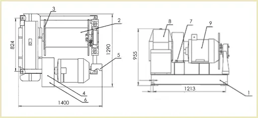 Габаритные размеры лебедки ТЭЛ-3,5 чертеж