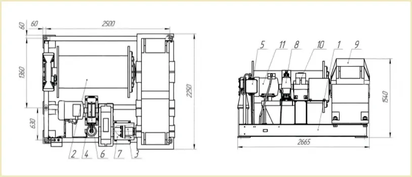 Габаритные размеры лебедки ТЭЛ-20 чертеж
