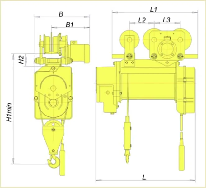 таль ТЭ-200 на 2т габаритные размеры чертеж
