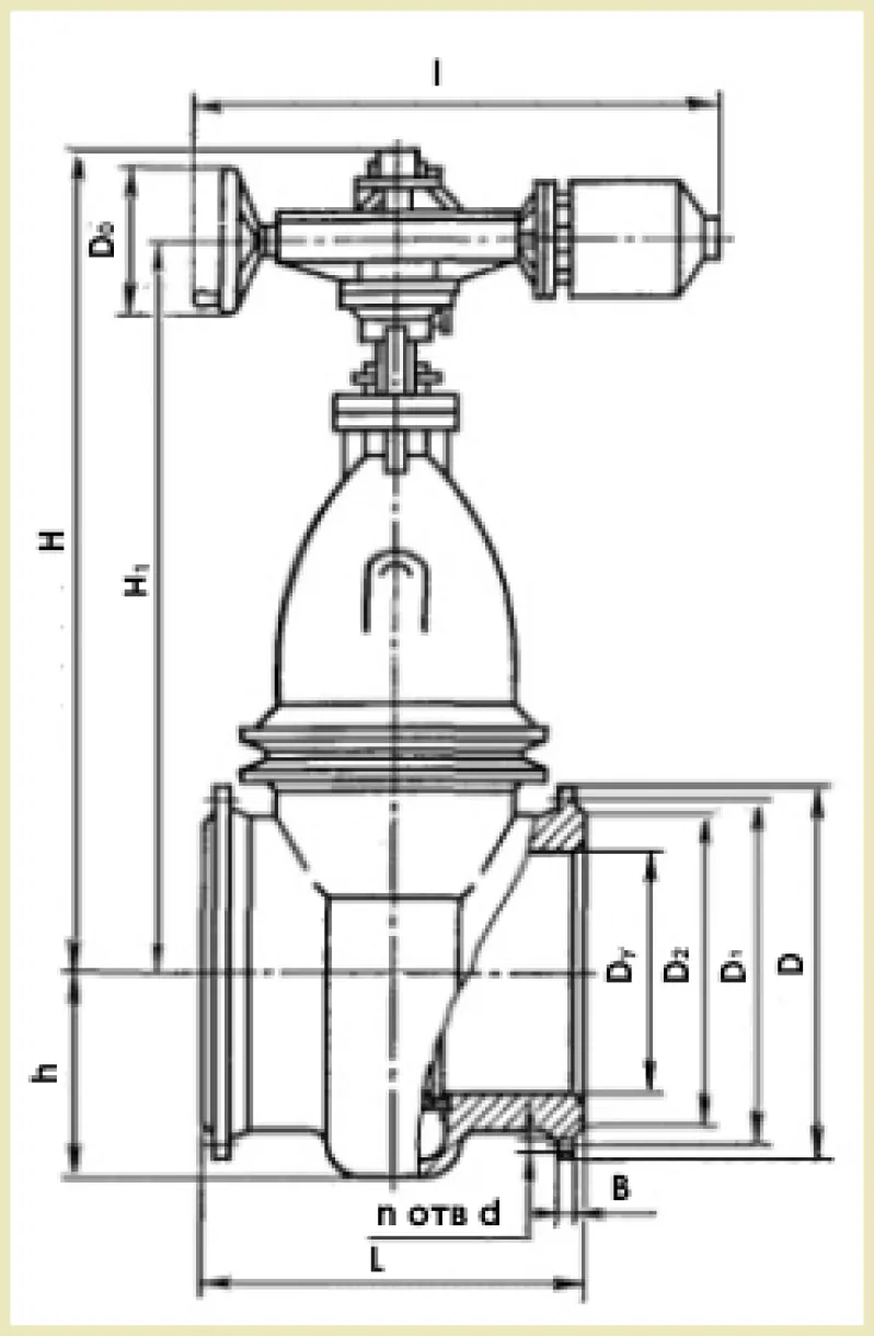 Технічний опис засувки 30ч915бр габаритні розміри та діаметри креслення