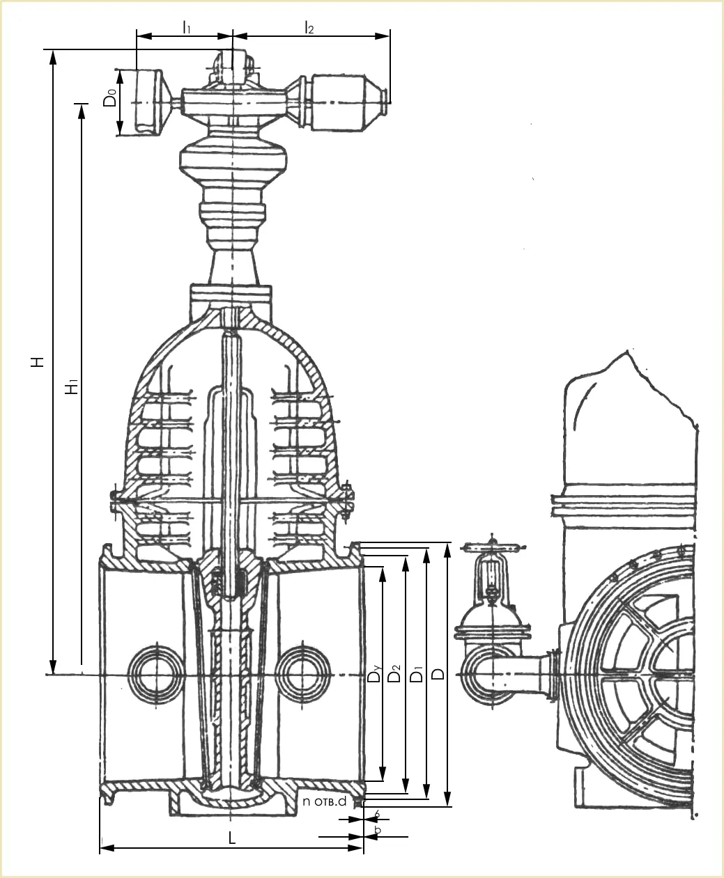 засувка 30ч930бр габаритні розміри та діаметри креслення