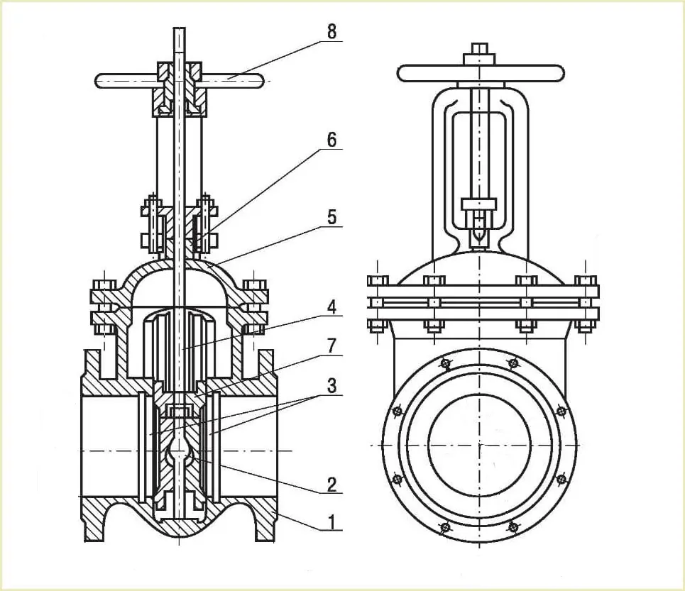 Будова паралельної засувки фланцевої з висувним шпинделем креслення