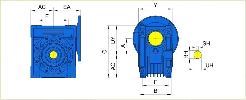 Креслення габаритних розмірів одноступінчастих редукторів Motovario NMRV