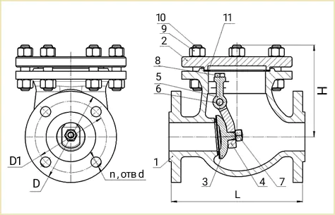 Габаритные и присоединительные размеры клапана 19с53нж чертеж