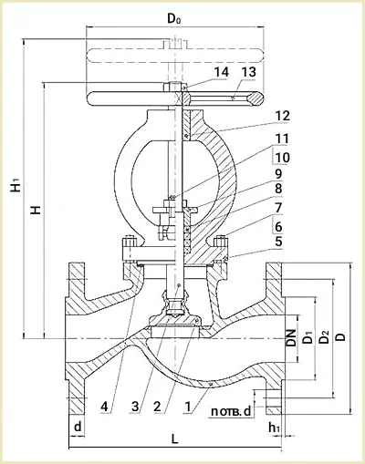 Вентиль 15с22нж чертеж