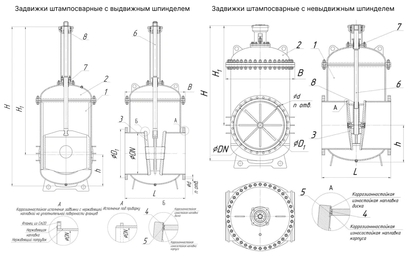 Засувки штампосварні циліндричні фланцеві сталеві креслення