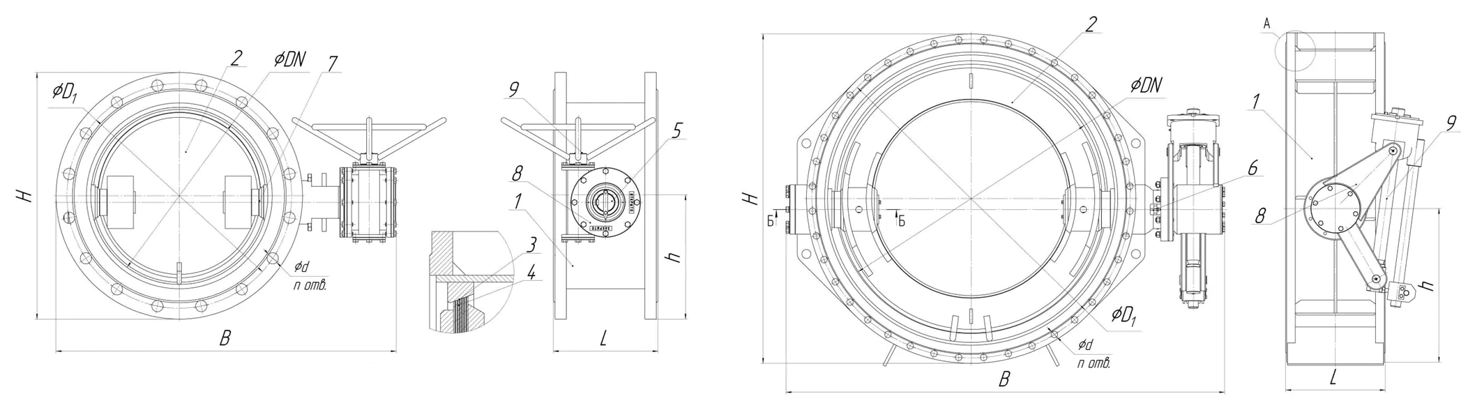 Затвор поворотний з нержавіючим диском креслення