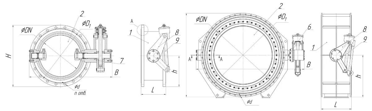 Затвор дисковий поворотний під керування електроприводом креслення