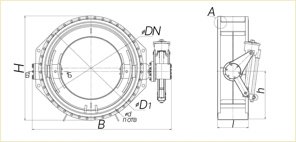 Поворотный затвор Ду-2400 фланцевый чертеж
