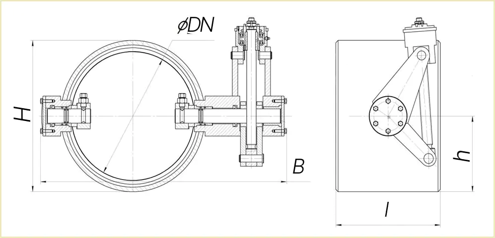 Дисковый затвор Ду-2400 под приварку чертеж