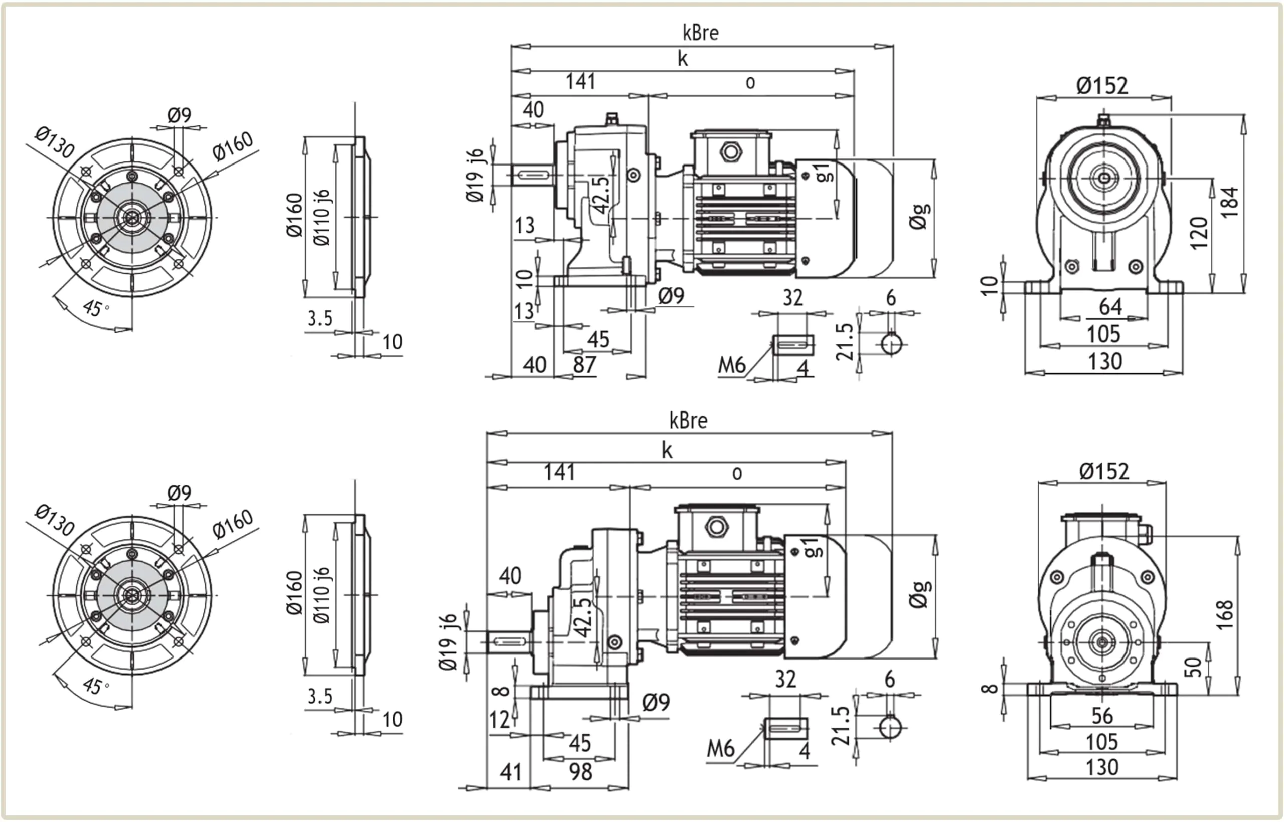 Габаритные и присоединительные размеры мотор-редуктора A-301 и AF-M 301 чертеж
