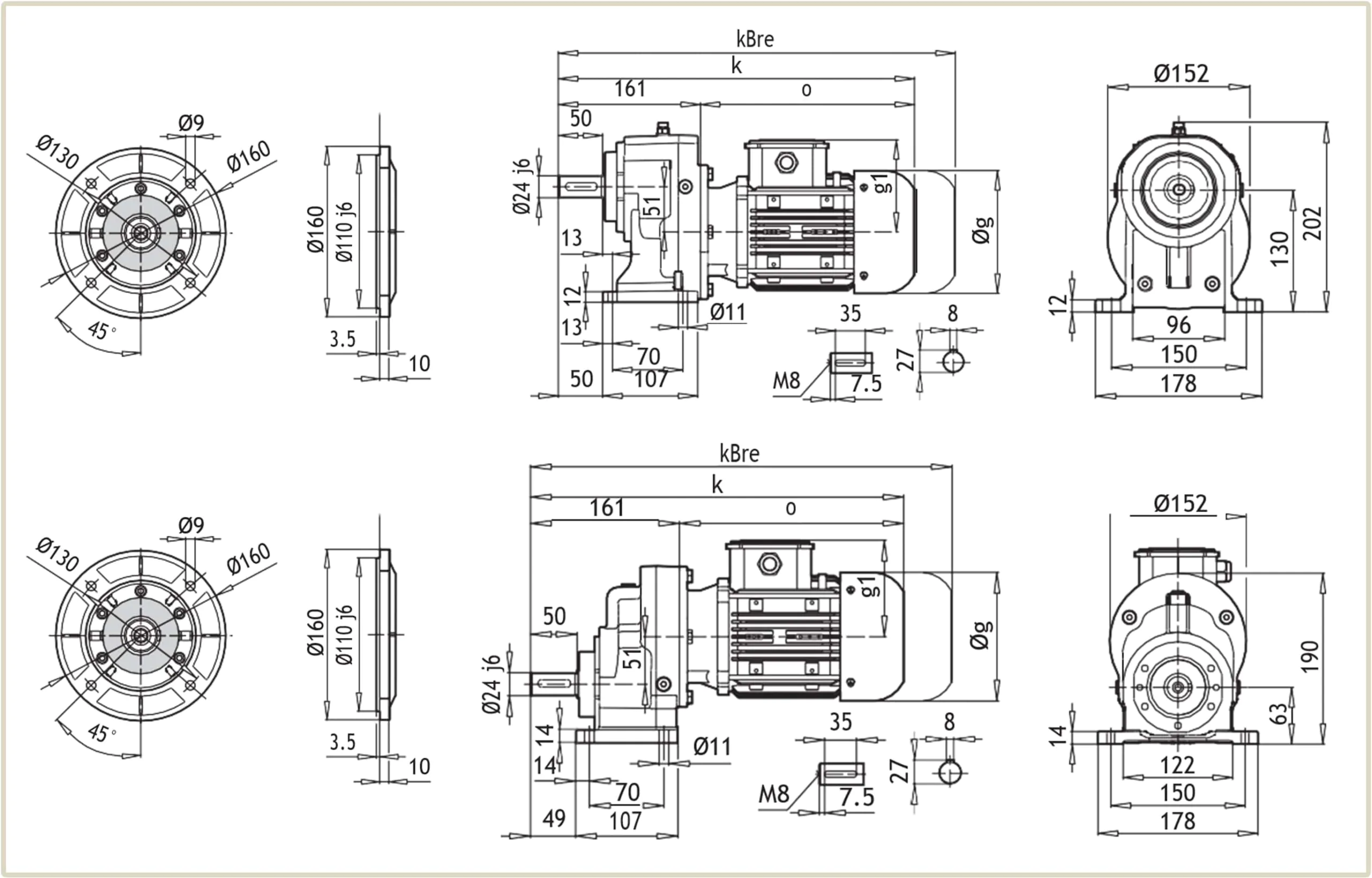 Габаритные и присоединительные размеры мотор-редуктора A-351 и AF-M 351 чертеж