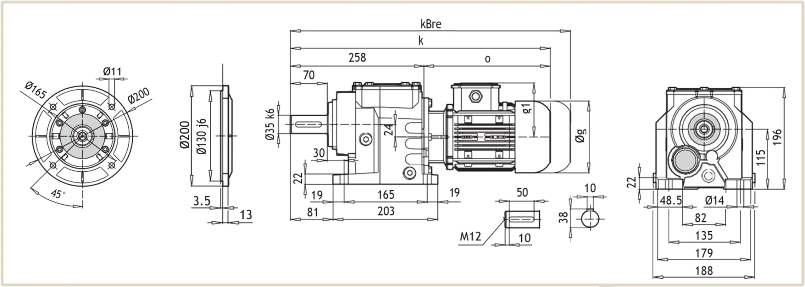Габаритные и присоединительные размеры мотор-редуктора AF-353 чертеж