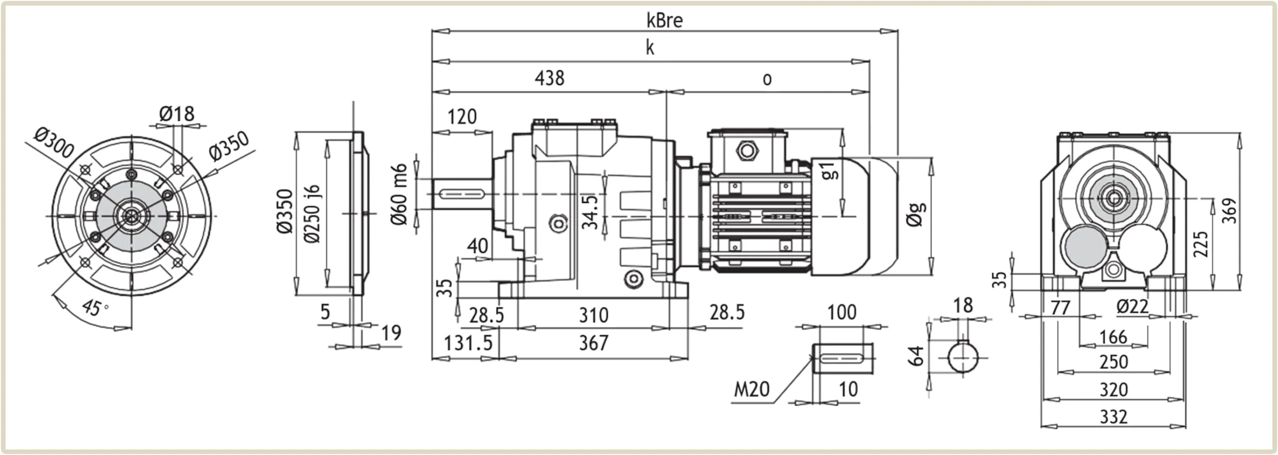 Габаритные и присоединительные размеры мотор-редуктора AF-602 чертеж