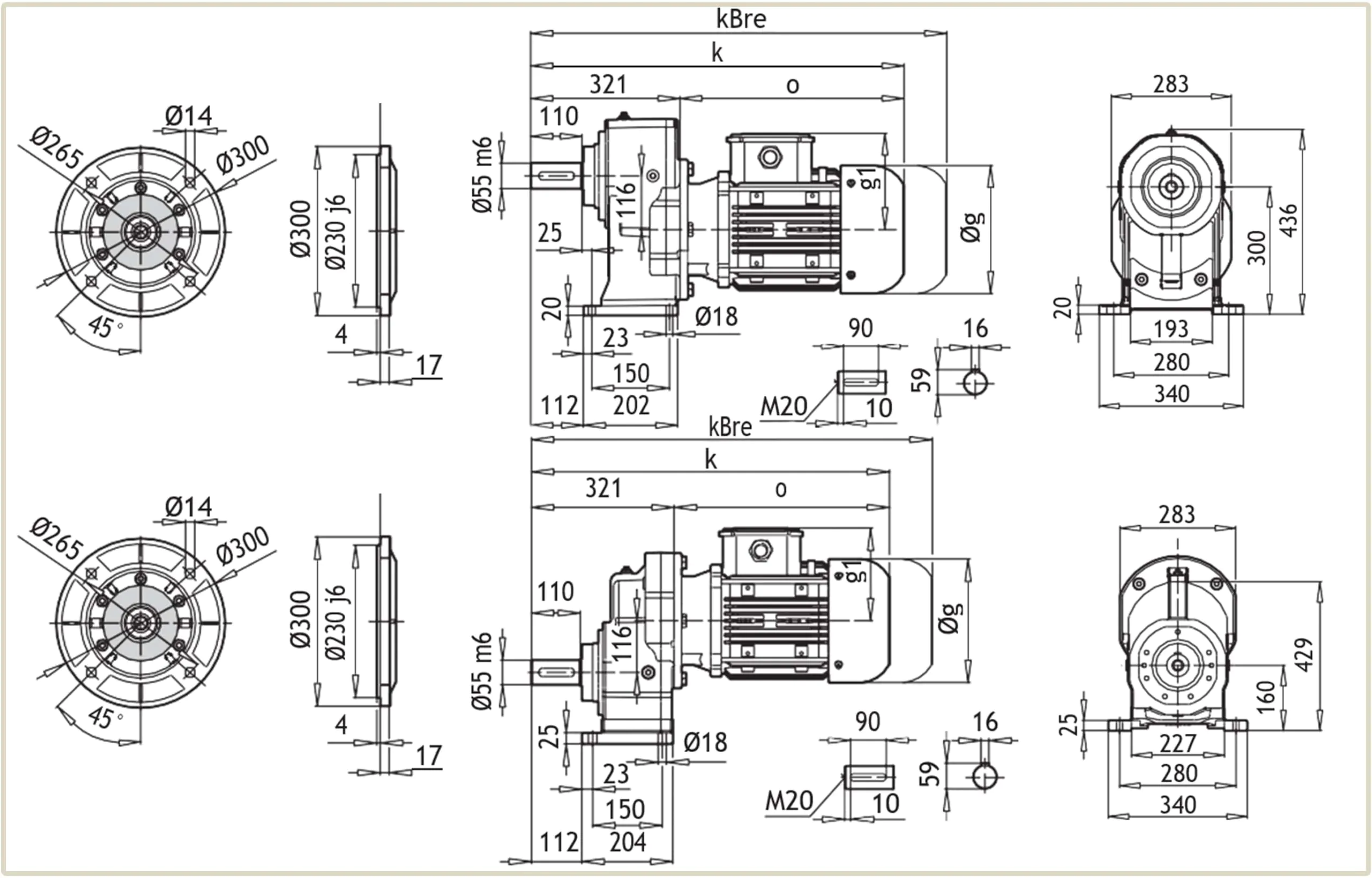 Габаритные и присоединительные размеры мотор-редуктора A-701 и AF-M 701 чертеж