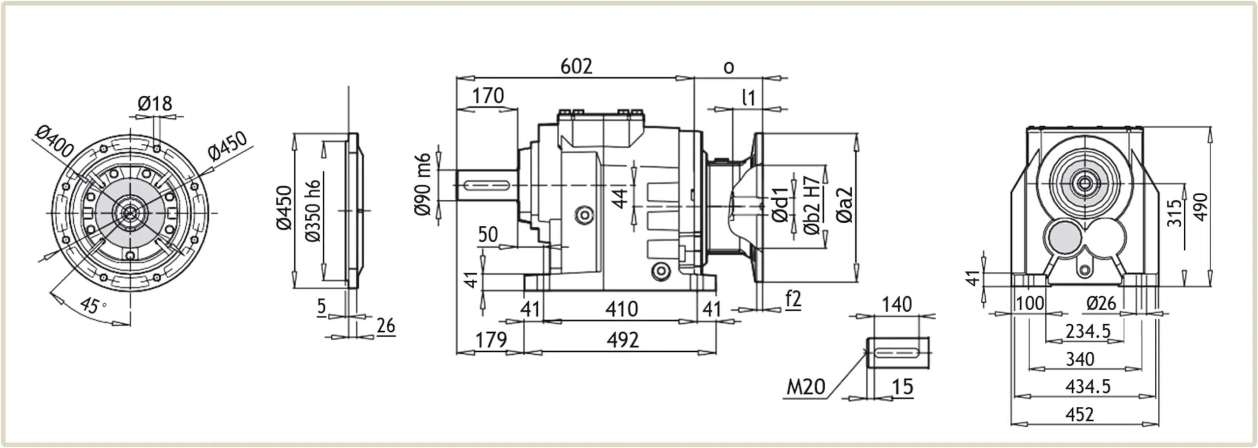 Габаритные и присоединительные размеры мотор-редуктора AF-903 чертеж