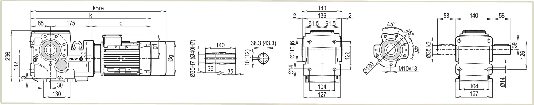 Габаритные и присоединительные размеры мотор-редуктора К-35390 чертеж