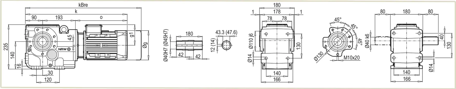 Габаритные и присоединительные размеры мотор-редуктора К-40390 чертеж