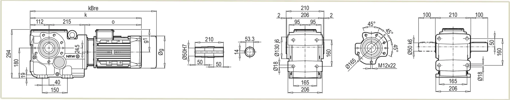 Габаритные и присоединительные размеры мотор-редуктора К-50390 чертеж